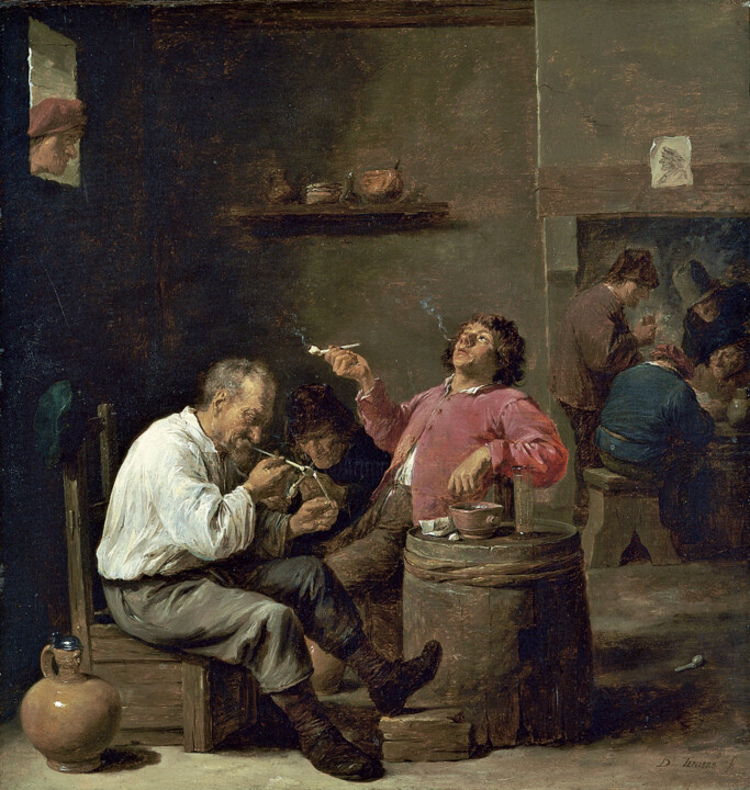 Schilderij getiteld "Le Bonnet Vert" door David Teniers, Origineel Kunstwerk, Olie