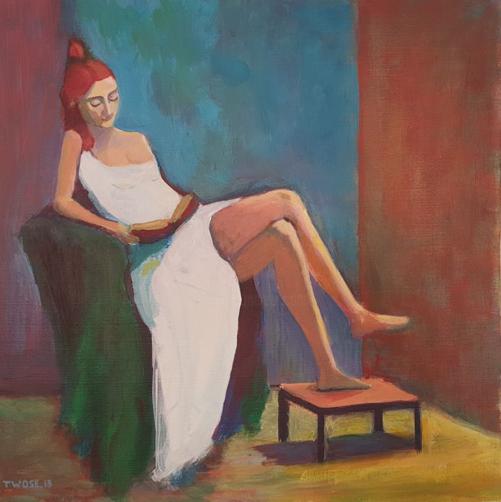 Peinture intitulée "La Lectrice" par David Twose, Œuvre d'art originale, Acrylique