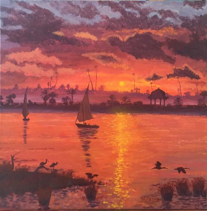 Schilderij getiteld "Le Nil" door David Alliel, Origineel Kunstwerk, Olie