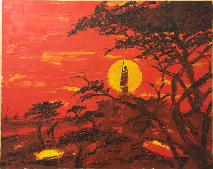 Schilderij getiteld "L'afrique" door David Alliel, Origineel Kunstwerk, Olie