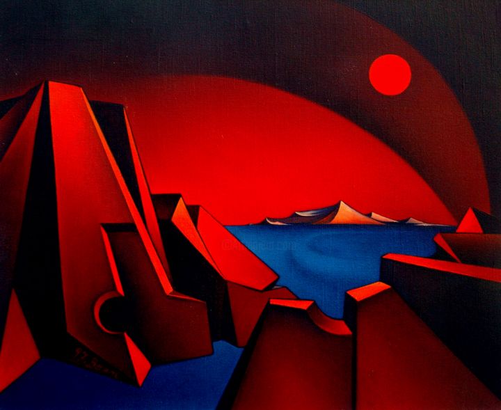 Schilderij getiteld "Rising Sun" door David Beeri, Origineel Kunstwerk, Olie
