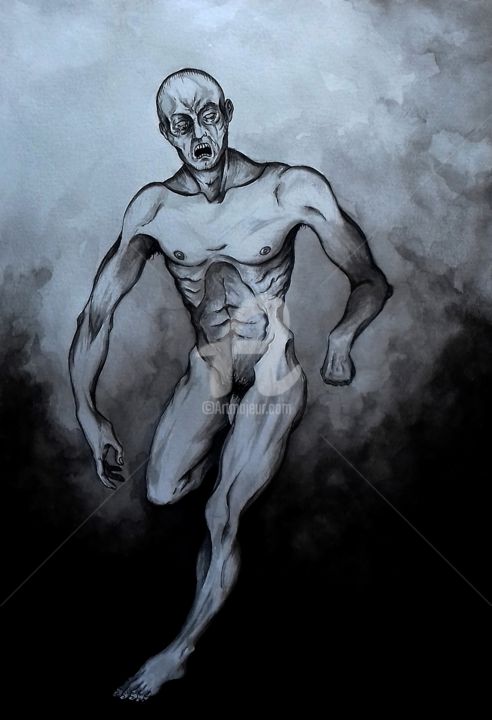 Drawing titled "The Running Man" by David Brocourt, Original Artwork