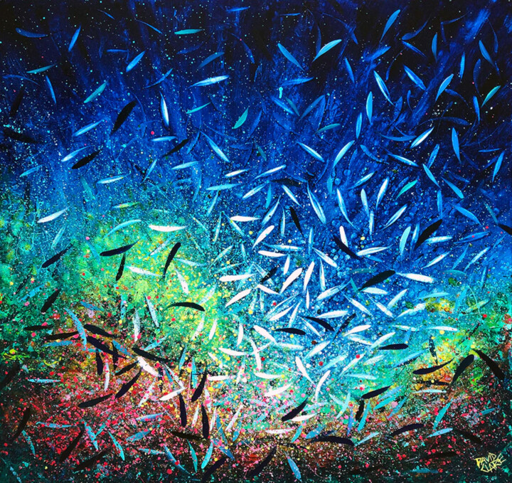 Painting titled "The Sea Of Life" by David Clare, Original Artwork, Oil Mounted on Wood Stretcher frame