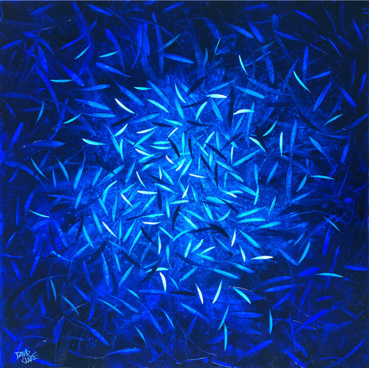 Painting titled "Electric Blue" by David Clare, Original Artwork, Oil Mounted on Wood Stretcher frame