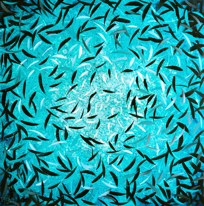 Painting titled "Fish In Turquoise W…" by David Clare, Original Artwork, Oil Mounted on Wood Stretcher frame