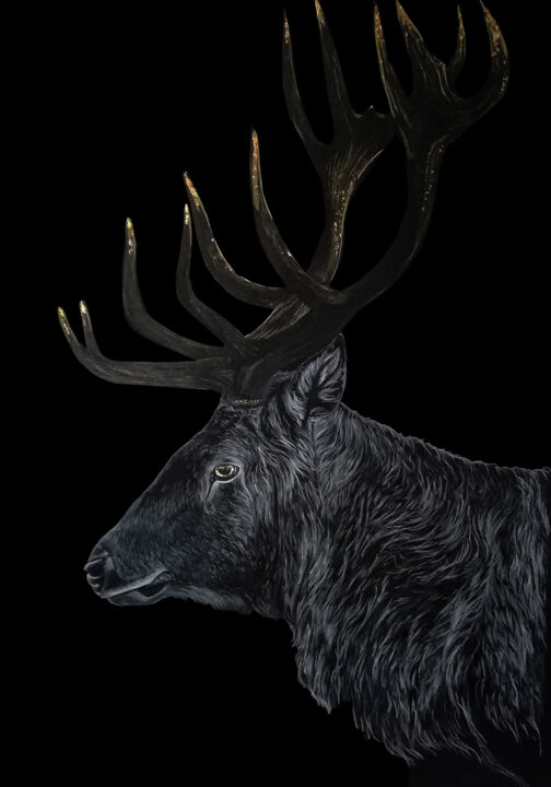 Drawing titled "Le cerf" by David Da Costa, Original Art, Pencil
