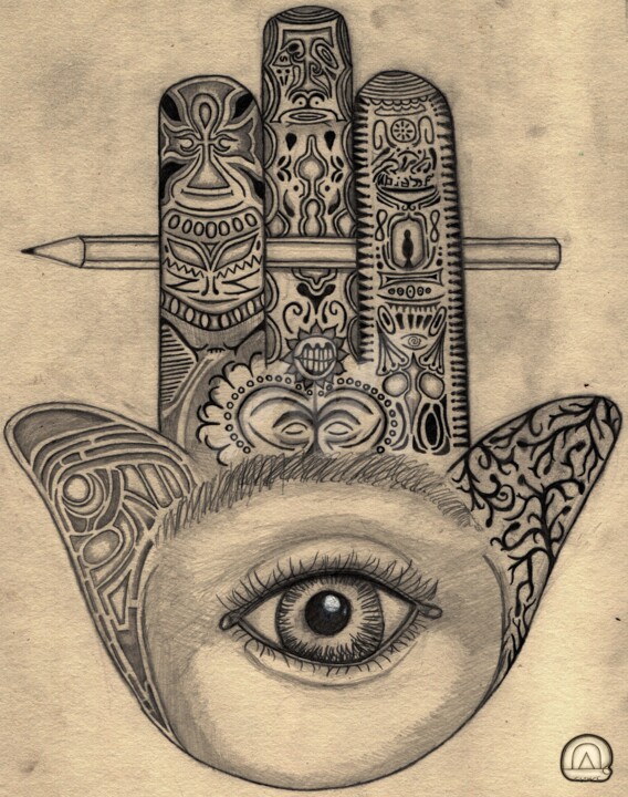 Zeichnungen mit dem Titel "The Hand of Faith" von David Da Vinci, Original-Kunstwerk, Bleistift