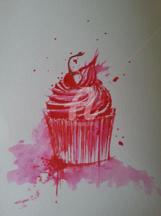 Painting titled "Cupcake splash" by Daz, Original Artwork, Watercolor