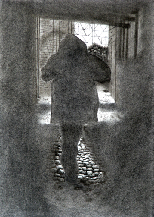 Disegno intitolato "Walking in the dark" da Davide Novello, Opera d'arte originale, Carbone