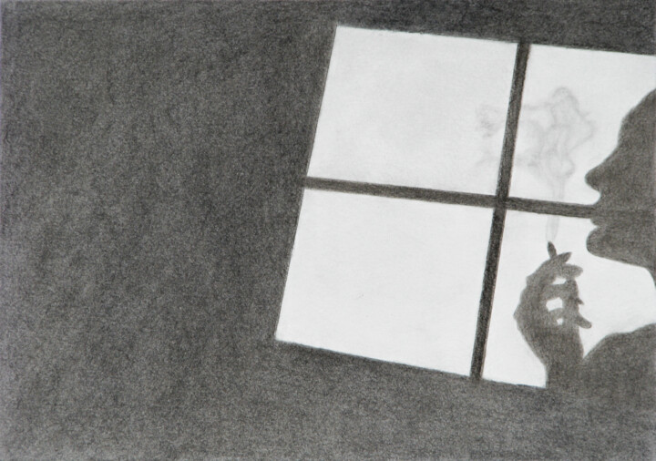 Drawing titled "Smoke on the wall" by Davide Novello, Original Artwork, Charcoal