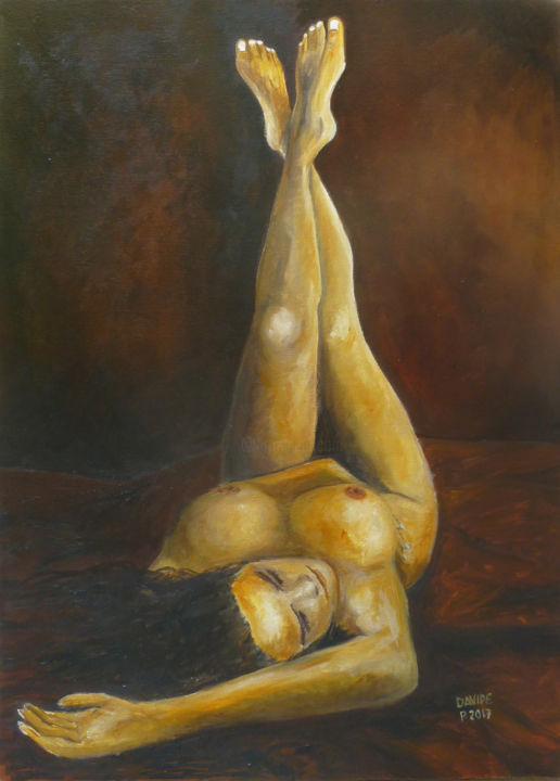 Pintura intitulada "Modella in posa" por Davide Pacini, Obras de arte originais, Óleo