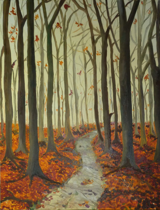 Painting titled "Faggeta d'autunno" by Davide Pacini, Original Artwork, Oil