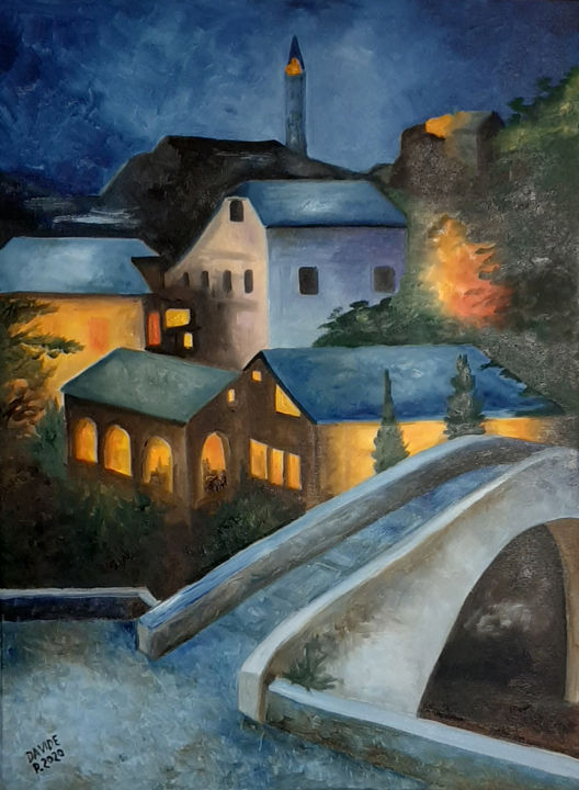 Painting titled "Vecchio borgo di no…" by Davide Pacini, Original Artwork, Oil