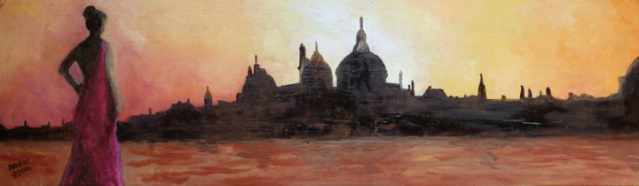 Painting titled "tramonto a Venezia" by Davide Pacini, Original Artwork, Oil