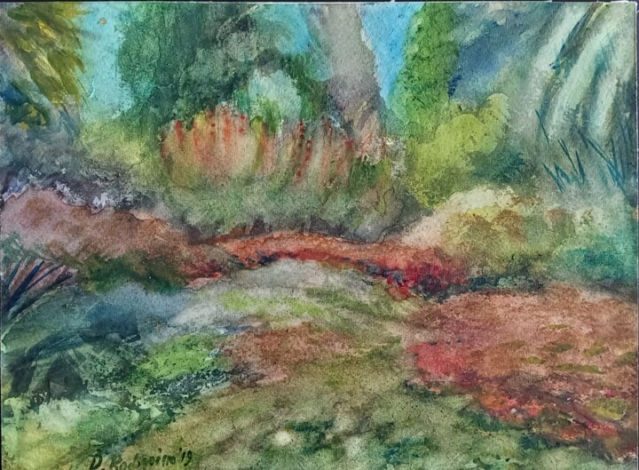 Painting titled "Nel parco di Villa…" by Davide Rodoquino, Original Artwork, Watercolor Mounted on Cardboard