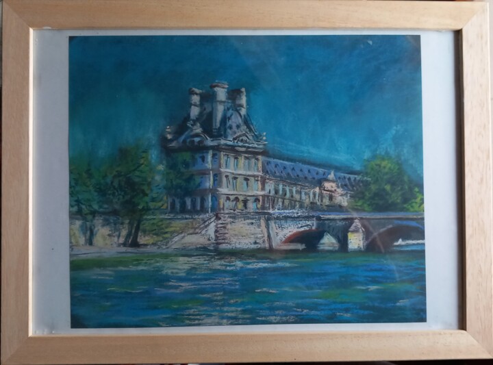 Painting titled "Louvre" by Davide Rodoquino, Original Artwork, Pastel Mounted on Cardboard
