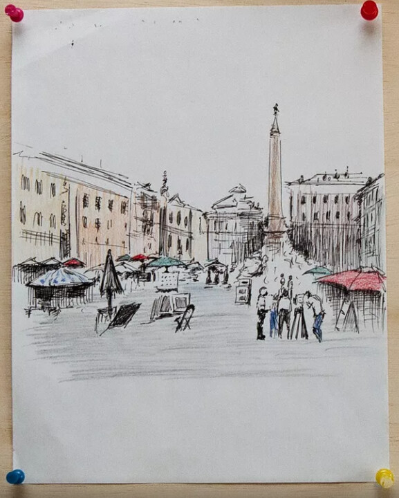 Drawing titled "Bozzetto per studio…" by Davide Rodoquino, Original Artwork, Ink
