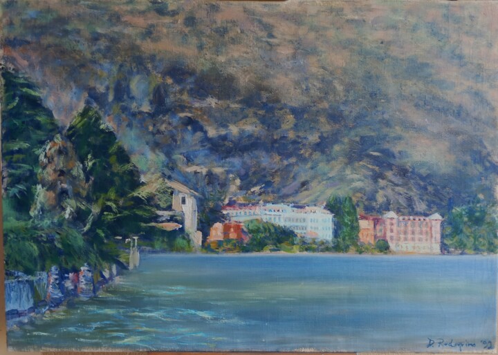 Painting titled "Villa D'Este a Cern…" by Davide Rodoquino, Original Artwork, Oil Mounted on Wood Stretcher frame