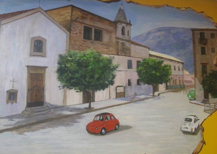 Painting titled "Old town square in…" by Davide Rodoquino, Original Artwork, Acrylic