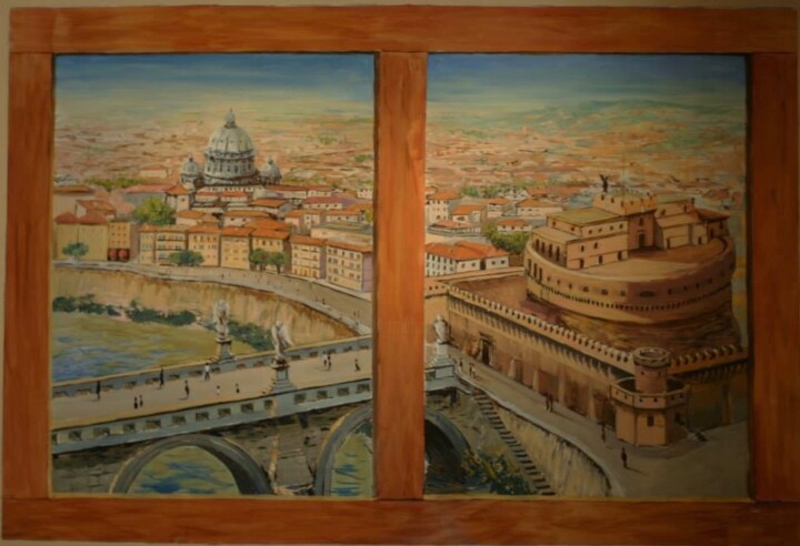 Painting titled "Castel Sant'Angelo…" by Davide Rodoquino, Original Artwork, Acrylic