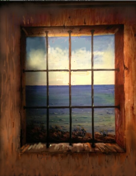 Painting titled "Window with railing" by Davide Rodoquino, Original Artwork, Acrylic