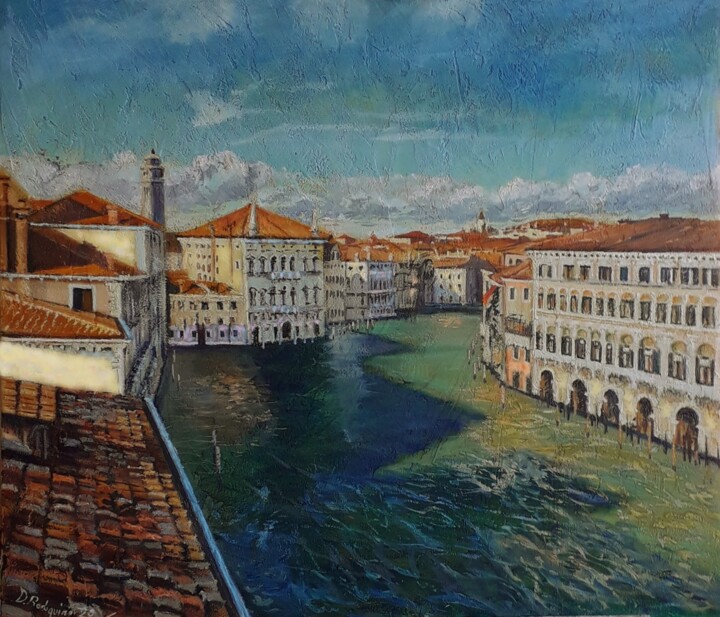Painting titled "Venezia 2020, la so…" by Davide Rodoquino, Original Artwork, Oil Mounted on Wood Stretcher frame