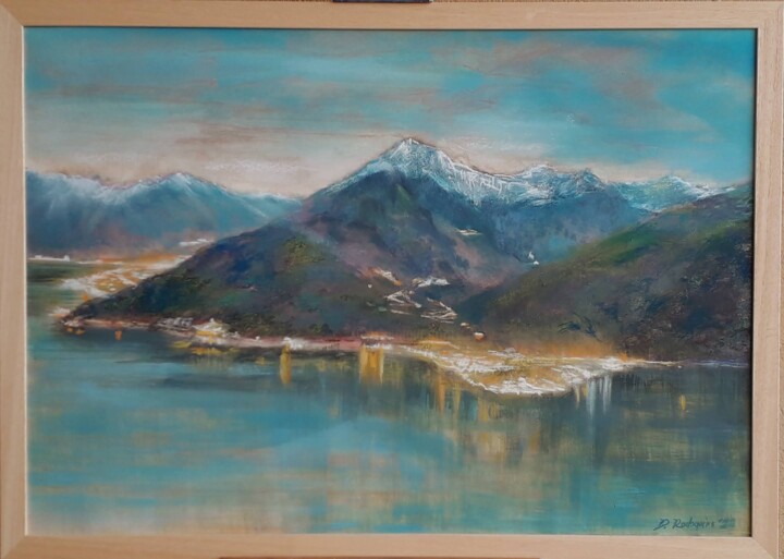Painting titled "Monte Legnone tra D…" by Davide Rodoquino, Original Artwork, Pastel Mounted on Cardboard