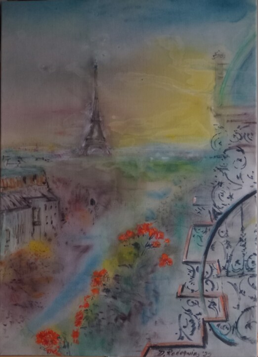 Ζωγραφική με τίτλο "Memorie di Parigi" από Davide Rodoquino, Αυθεντικά έργα τέχνης, Μελάνι Τοποθετήθηκε στο Ξύλινο φορείο σκ…