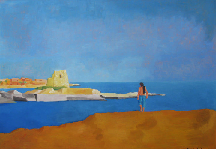 Painting titled "Paese di mare. Seas…" by Davide Scalora, Original Artwork, Oil