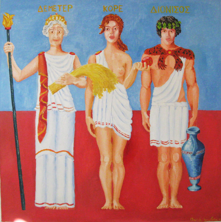 Painting titled "Demetra, Kore e Dio…" by Davide Scalora, Original Artwork, Oil