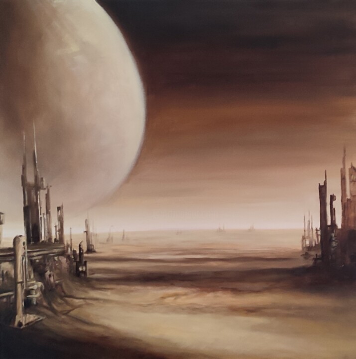 Painting titled "Mars city" by Davide Braito, Original Artwork, Oil