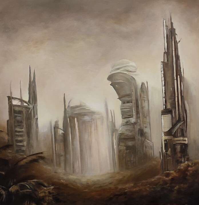 Pittura intitolato "Futuristic jungle c…" da Davide Braito, Opera d'arte originale, Olio