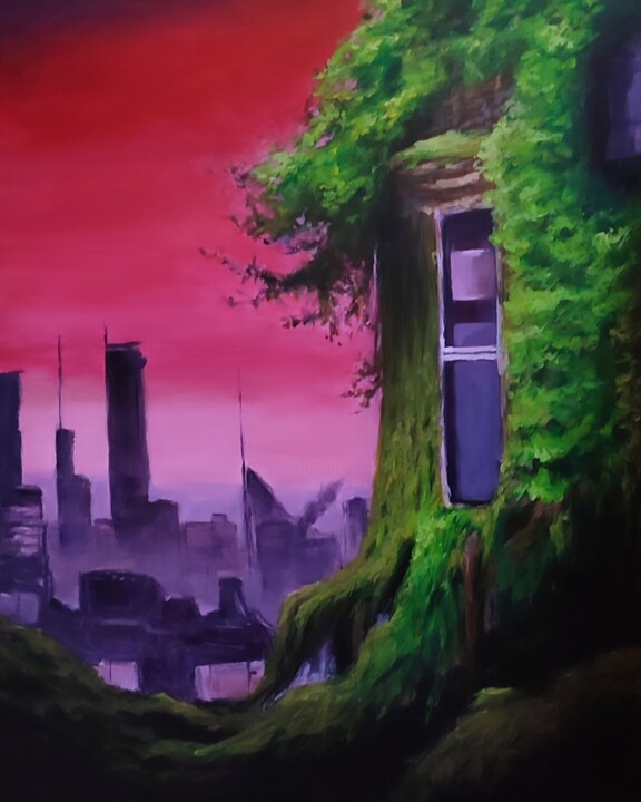 Painting titled "Retro vawe city 2" by Davide Braito, Original Artwork, Acrylic