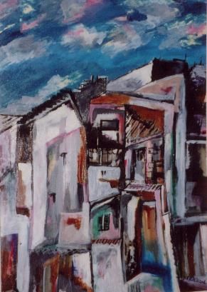 Painting titled "Centro Storico a Pa…" by Davide Valdesi, Original Artwork, Oil