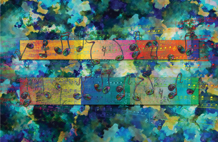 Digital Arts titled "Dancing Notes Blue" by David Glotfelty, Original Art, 2D Digital Work