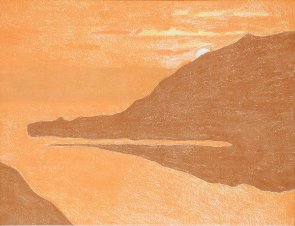 Tekening getiteld "Ocean at Sunset" door David E Gordon, Origineel Kunstwerk, Anders