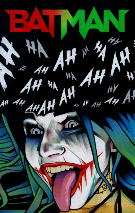 Tekening getiteld "Harley Quinn" door David Herbouiller, Origineel Kunstwerk, Potlood Gemonteerd op Karton