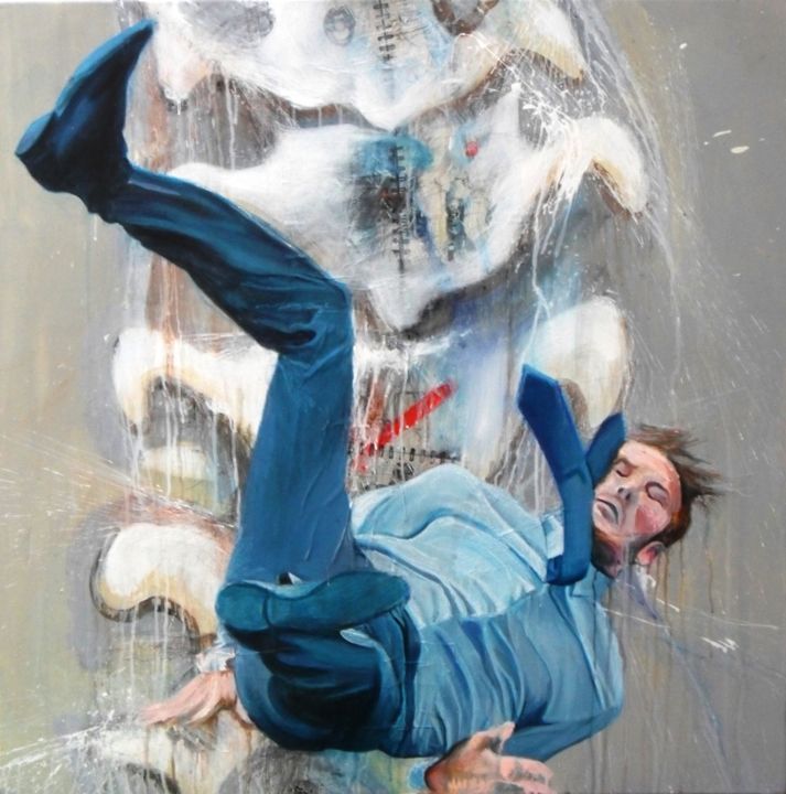 Schilderij getiteld "Chute de top model…" door David Huet, Origineel Kunstwerk, Olie