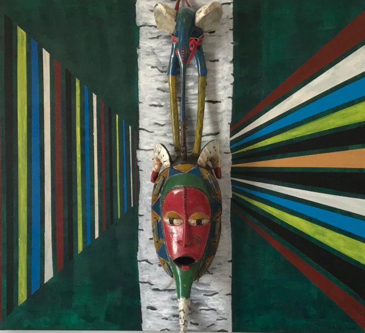 Pintura titulada "sculpture africaine…" por David Jacob, Obra de arte original, Acrílico Montado en Bastidor de camilla de m…