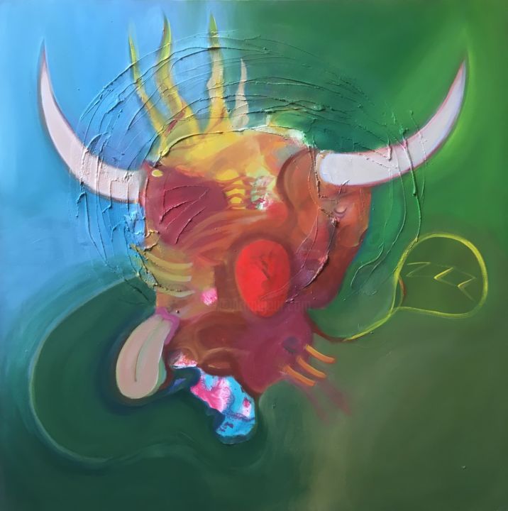 Painting titled "Horn and flesh 2" by David Joly, Original Artwork, Oil Mounted on Wood Stretcher frame
