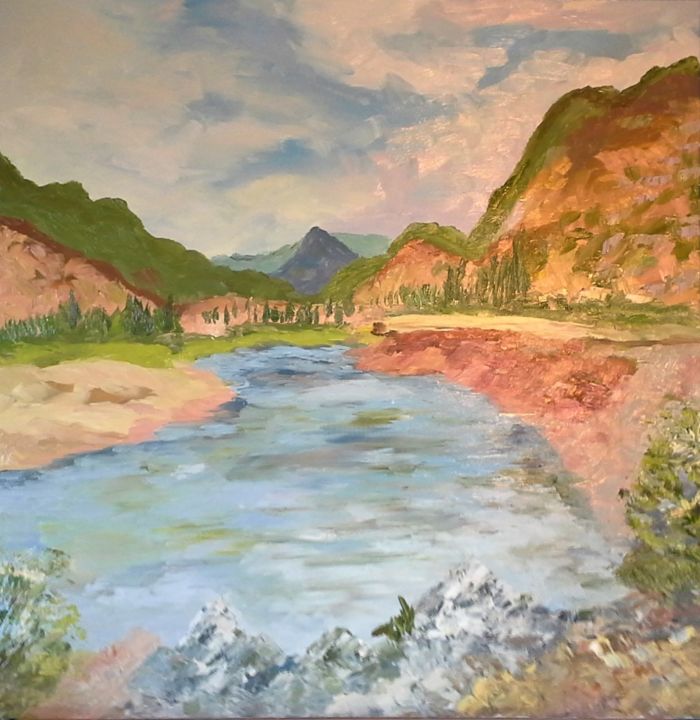 Pintura titulada "MOUNTAIN VALLEY WIT…" por David Cade, Obra de arte original, Oleo