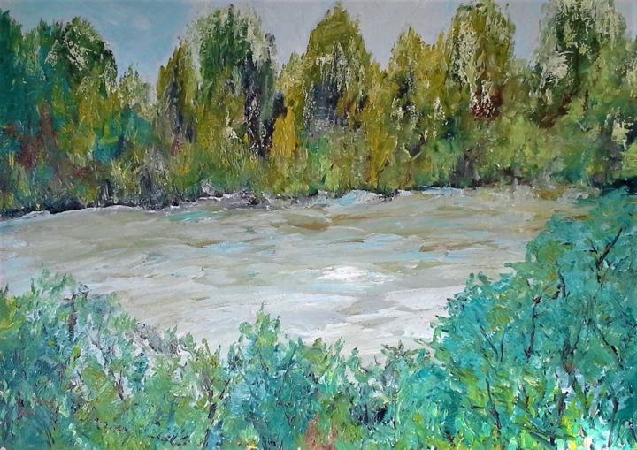 Painting titled "RIVER VIEW" by David Cade, Original Artwork, Oil