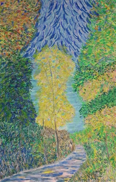 Pintura intitulada "BIRCH TREE IN AUTUMN" por David Cade, Obras de arte originais, Pastel
