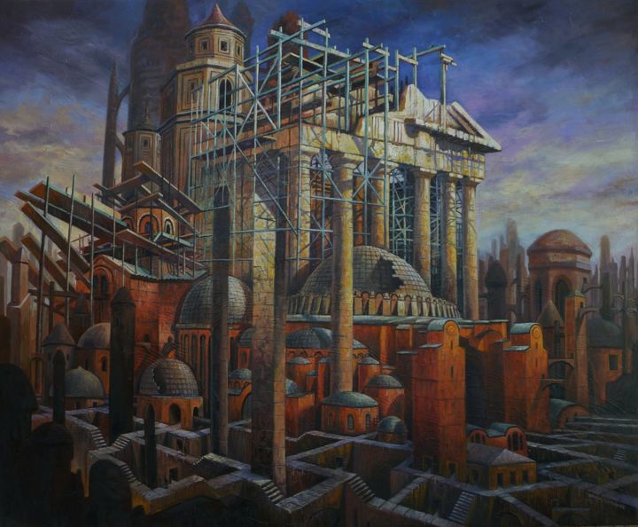 Painting titled "les-villes-invisibl…" by David Lefebvre, Original Artwork, Oil