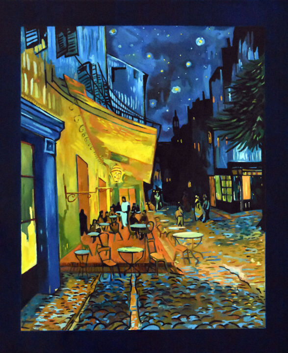 Schilderij getiteld "Terrasse du café le…" door David Le Pichon, Origineel Kunstwerk, Olie