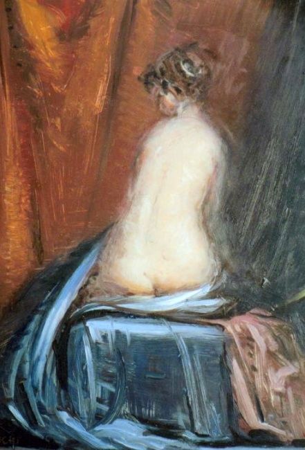 Peinture intitulée "SeatedFemale Nude" par David Moreschi, Œuvre d'art originale