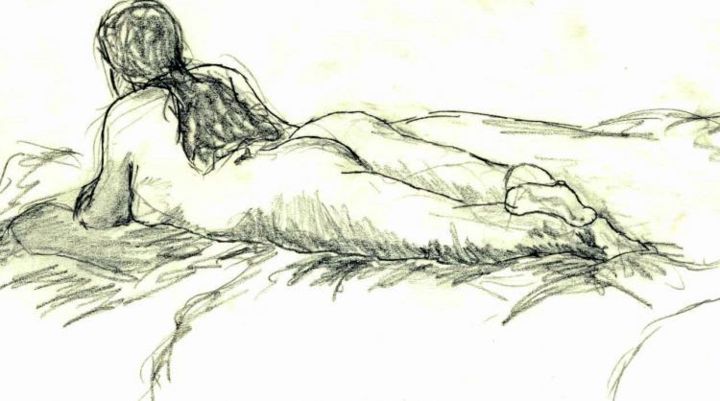 Tekening getiteld "Nude Study #4" door David Timoney, Origineel Kunstwerk