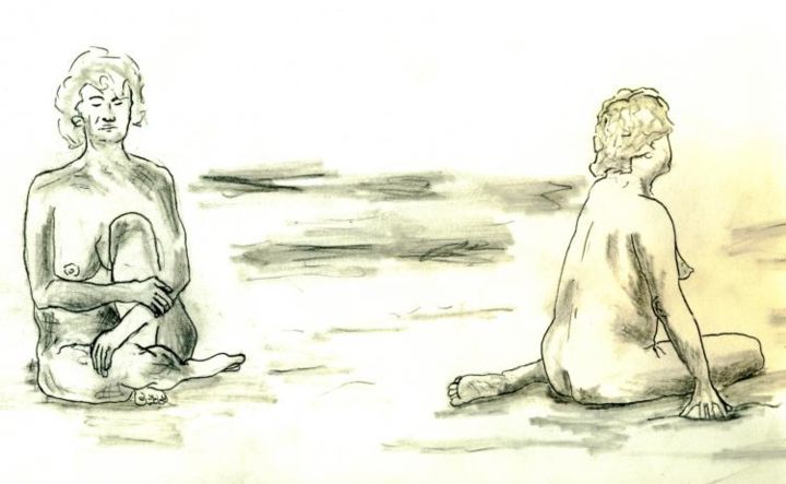 Tekening getiteld "Two Figures" door David Timoney, Origineel Kunstwerk