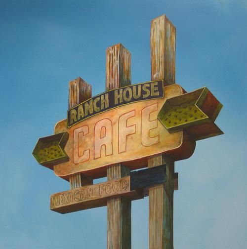 Schilderij getiteld "Ranch House Cafe" door David Troughton, Origineel Kunstwerk