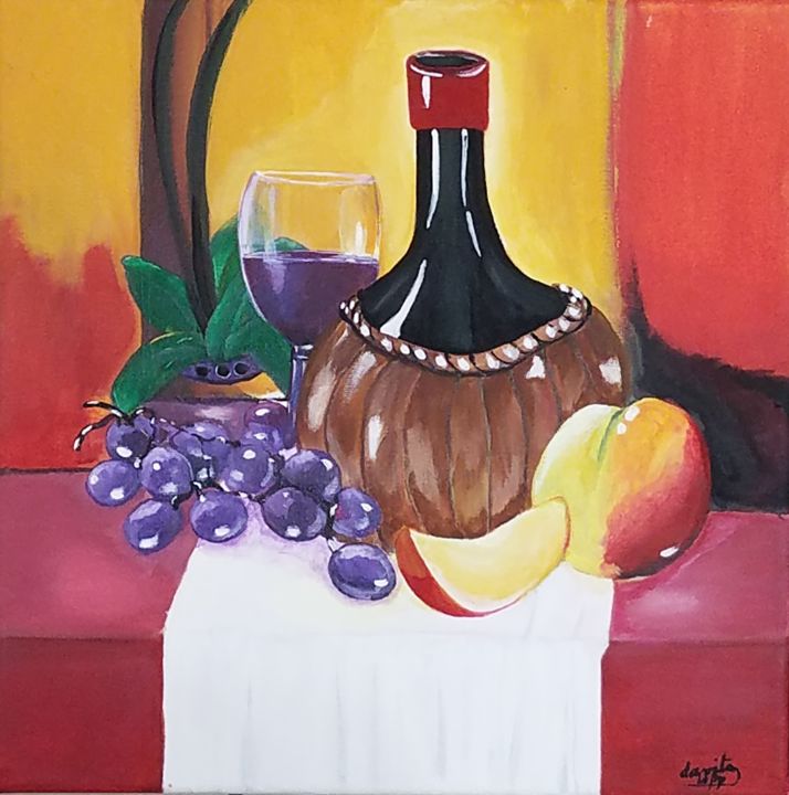 Painting titled "Bodegón de Vino 2" by Davileine, Original Art, Acrylic